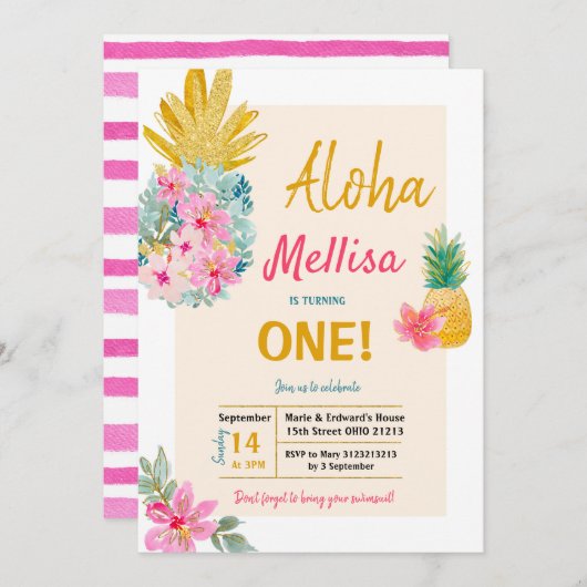 ALOHA Summer Lijst Pineapple Invitation Kaart (Voorkant / Achterkant)