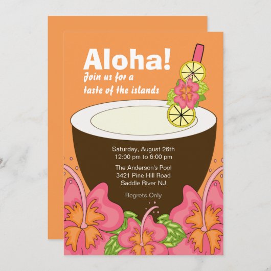 Aloha Summer Party Luau Uitnodiging (Voorkant / Achterkant)