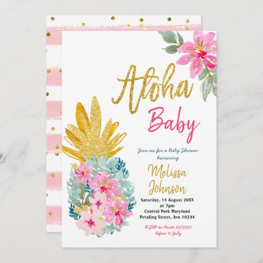Aloha Summer Pineapple baby shower Kaart (Voorkant / Achterkant)