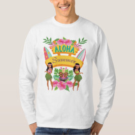 Aloha Summer Surf Tiki Totem Hawaiian Hula Dancers T-shirt