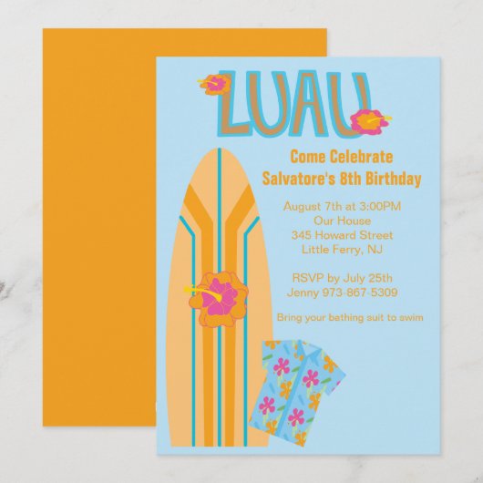 Aloha Surf Board Birthday Uitnodiging (Voorkant / Achterkant)