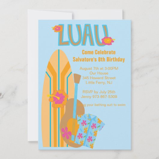 Aloha Surf Board Hawaiian Birthday Uitnodiging (Voorkant)