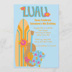 Aloha Surf Board Hawaiian Birthday Uitnodiging
