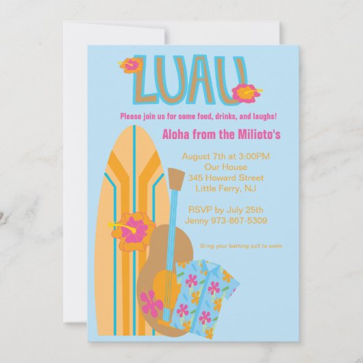Aloha Surf Board Hawaiian Party Invitation Kaart (Voorkant)