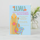 Aloha Surf Board Hawaiian Party Invitation Kaart (Staand voorkant)