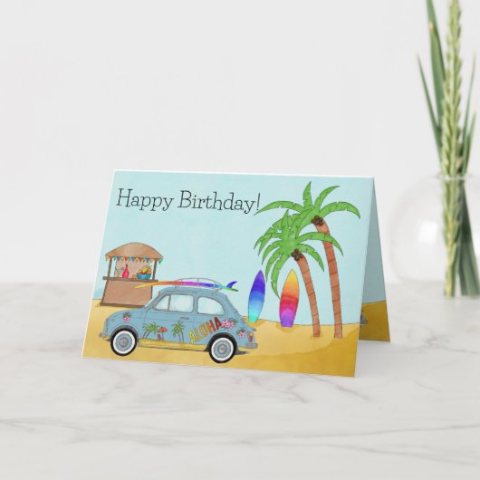 Aloha Surf Fiat 500 Birthday Kaart (Voorkant)