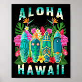 Aloha Surfboard Hawaii Tropisch Hawaiian Poster (Voorkant)