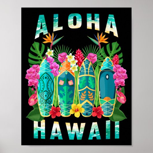 Aloha Surfboard Hawaii Tropisch Hawaiian Poster (Voorkant)