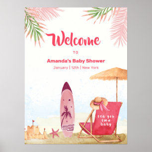 Aloha Surfboard Strand Meisje Baby Shower Welkom Poster