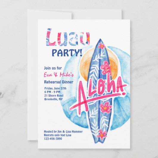 Aloha Surfboard Uitnodiging (Voorkant)
