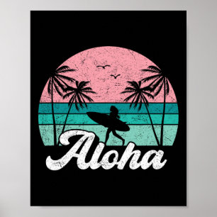 Aloha Surfer Girl Hawaï Vintage Hawaïaans Surfen Poster