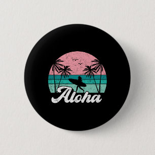 Aloha Surfer Girl Hawaï Vintage Hawaïaans Surfen  Ronde Button 5,7 Cm