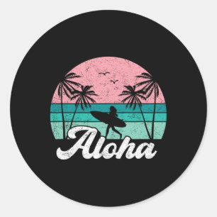 Aloha Surfer Girl Hawaï Vintage Hawaïaans Surfen Ronde Sticker