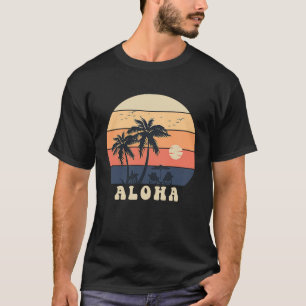 Aloha Surfing Hawaiian Vacation Sunset Palm Tree T T-shirt