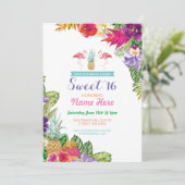 Aloha Sweet 16 Birthday Party Flamingo Invite Kaart (Staand voorkant)