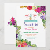 Aloha Sweet 16 Birthday Party Flamingo Invite Kaart (Voorkant / Achterkant)