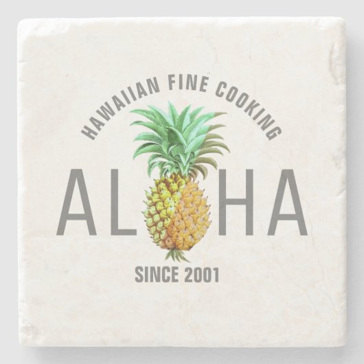 Aloha tekst met ananas tropisch ontwerp stenen onderzetter (Voorkant)