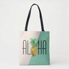 Aloha tekst met ananas tropische geometrische rug tote bag