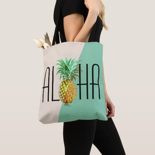 Aloha tekst met ananas tropische geometrische rug tote bag (Dichtbij)