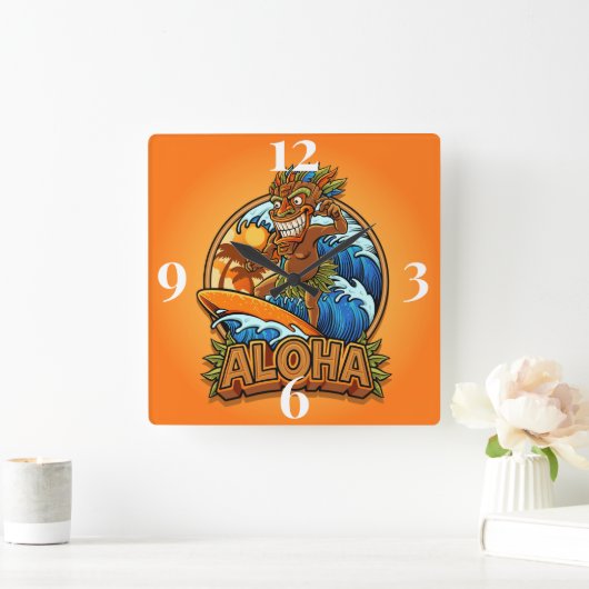 Aloha Tiki Man Vierkante Klok (Huis)