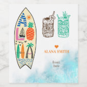 Aloha TIKI Surfboard Tropische Luau Hawaiian Party Wijn Etiket (Enkel label)