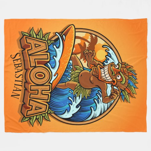 Aloha Tiki Surfen Fleece Deken (Voorkant (Horizontaal))