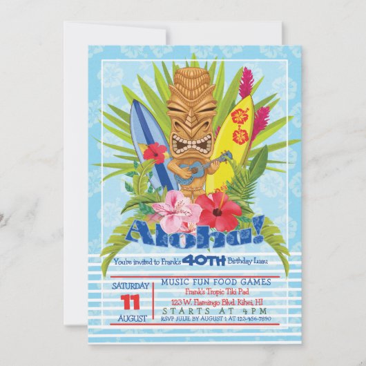 Aloha Tiki Totem Ukulele Verjaardagsfeestje Uitnod Kaart (Voorkant)