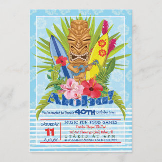 Aloha Tiki Totem Ukulele Verjaardagsfeestje Uitnod Kaart