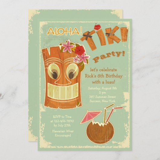 Aloha Tiki Uitnodiging (Voorkant / Achterkant)
