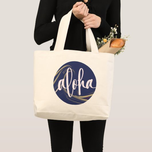 Aloha Tote Tas Donkerblauw Goud met Kai Ocean them (Voorkant (product))
