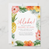 Aloha Tropical 1e Luau Bloemen Verjaardag Kaart (Voorkant)