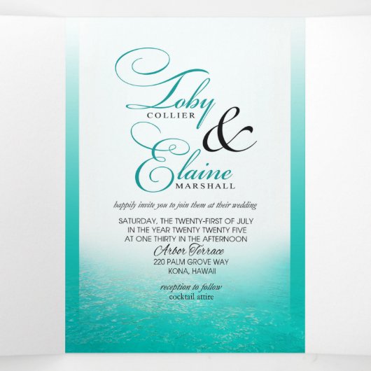 Aloha Tropical Beach bruiloft Drieluik Uitnodiging (Binnenkant midden)