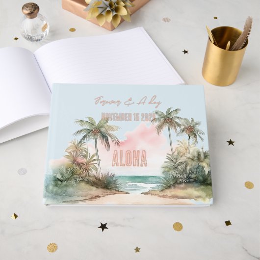 Aloha Tropical Beach Palm Trees Wedding Gastenboek (Voorkant open)