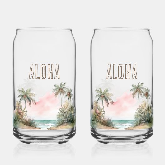 Aloha Tropical Beach Palmbomen Blikvorm Glas (Voorkant)