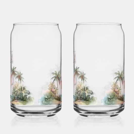 Aloha Tropical Beach Palmbomen Blikvorm Glas (Links)