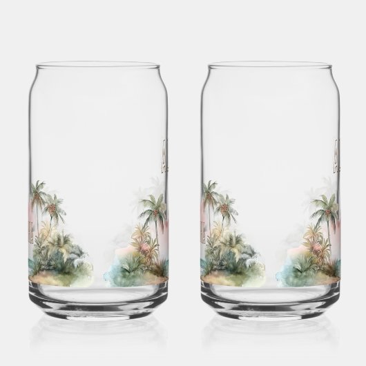 Aloha Tropical Beach Palmbomen Blikvorm Glas (Rechts)