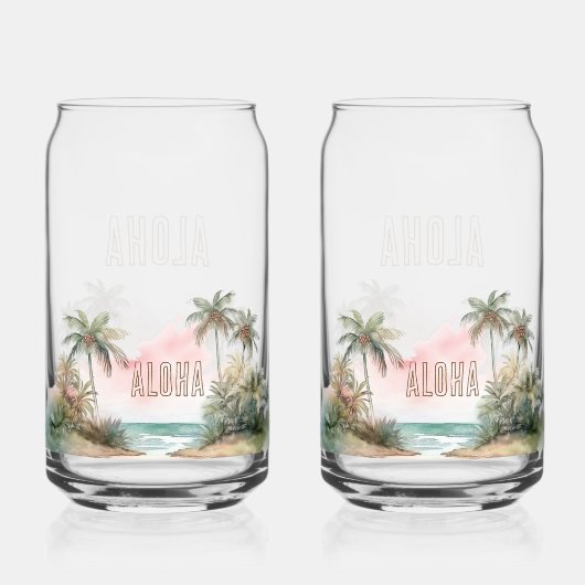 Aloha Tropical Beach Palmbomen Blikvorm Glas (Achterkant)