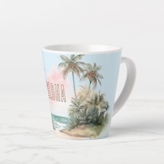 Aloha Tropical Beach Palmbomen Latte Mok (Rechterhoek)