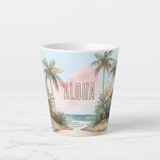 Aloha Tropical Beach Palmbomen Latte Mok (Voorkant)