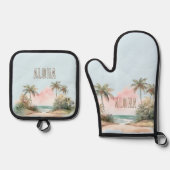 Aloha Tropical Beach Palmbomen Ovenwant & Pannenlap Set (Voorkant)