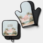 Aloha Tropical Beach Palmbomen Ovenwant & Pannenlap Set (Voorkant / Achterkant)