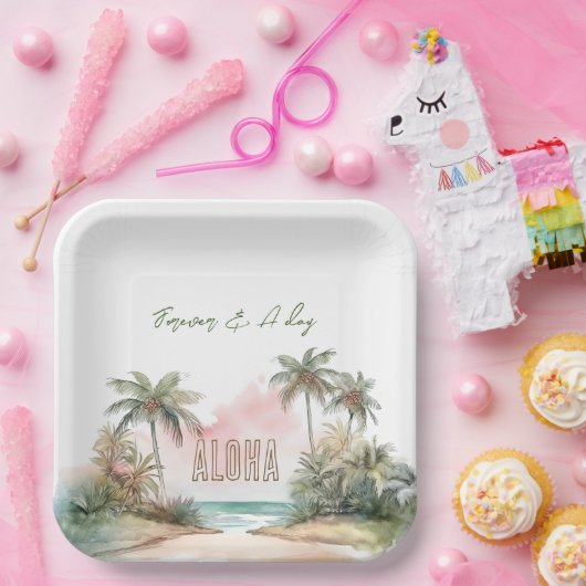Aloha Tropical Beach Palmbomen Papieren Bordje (Feest)