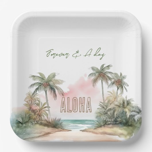 Aloha Tropical Beach Palmbomen Papieren Bordje (Voorkant)