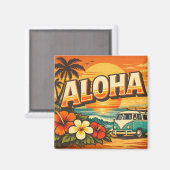 Aloha Tropical Beach Sunset Scene Magneet (Voorkant / Achterkant)