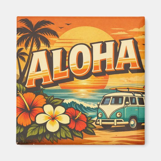 Aloha Tropical Beach Sunset Scene Magneet (Voorkant)