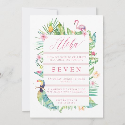 Aloha Tropical Birthday Party Luau Uitnodiging (Voorkant)