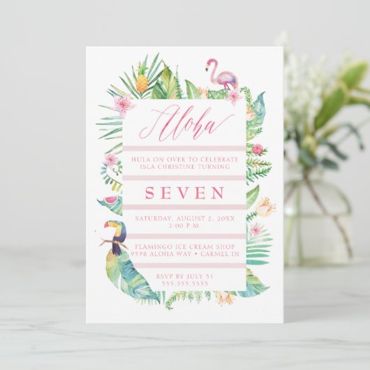 Aloha Tropical Birthday Party Luau Uitnodiging (Staand voorkant)