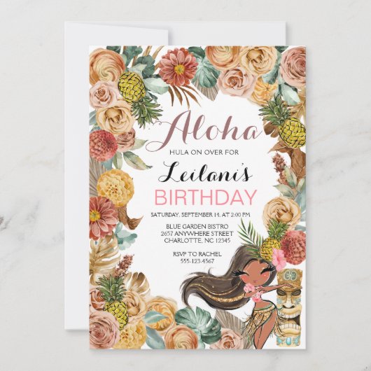 Aloha Tropical Boho Luau Birthday Invitation Kaart (Voorkant)