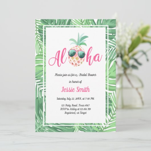 Aloha Tropical Bruids Douche Uitnodiging Ananas (Staand voorkant)