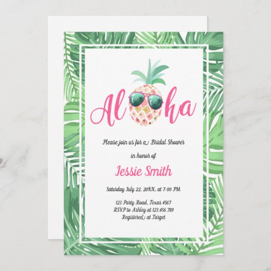 Aloha Tropical Bruids Douche Uitnodiging Ananas (Voorkant / Achterkant)